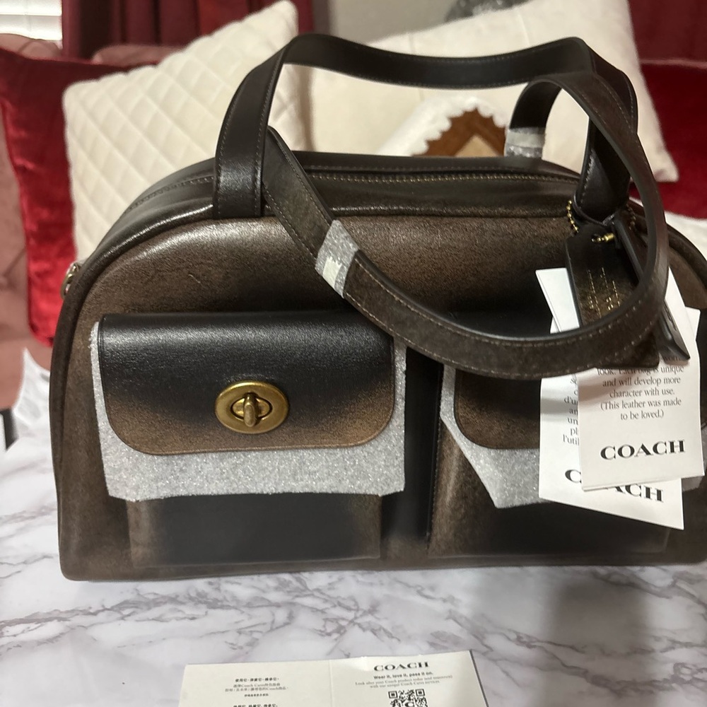 Coach Loved leather twin turnlock Brown and Black Women's Bag shoulder